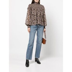 NWT Cinq A Sept Drew Leaf Print Smocked Blouse Sz XS